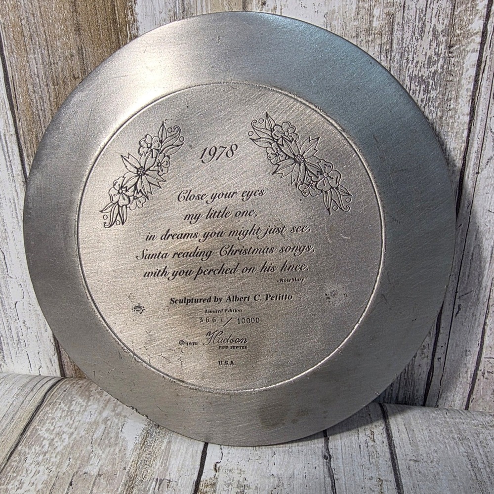 1978 Hudson Fine Pewter Santa Night Before Christmas Plate Albert Petitto 6in - Picture 4 of 6